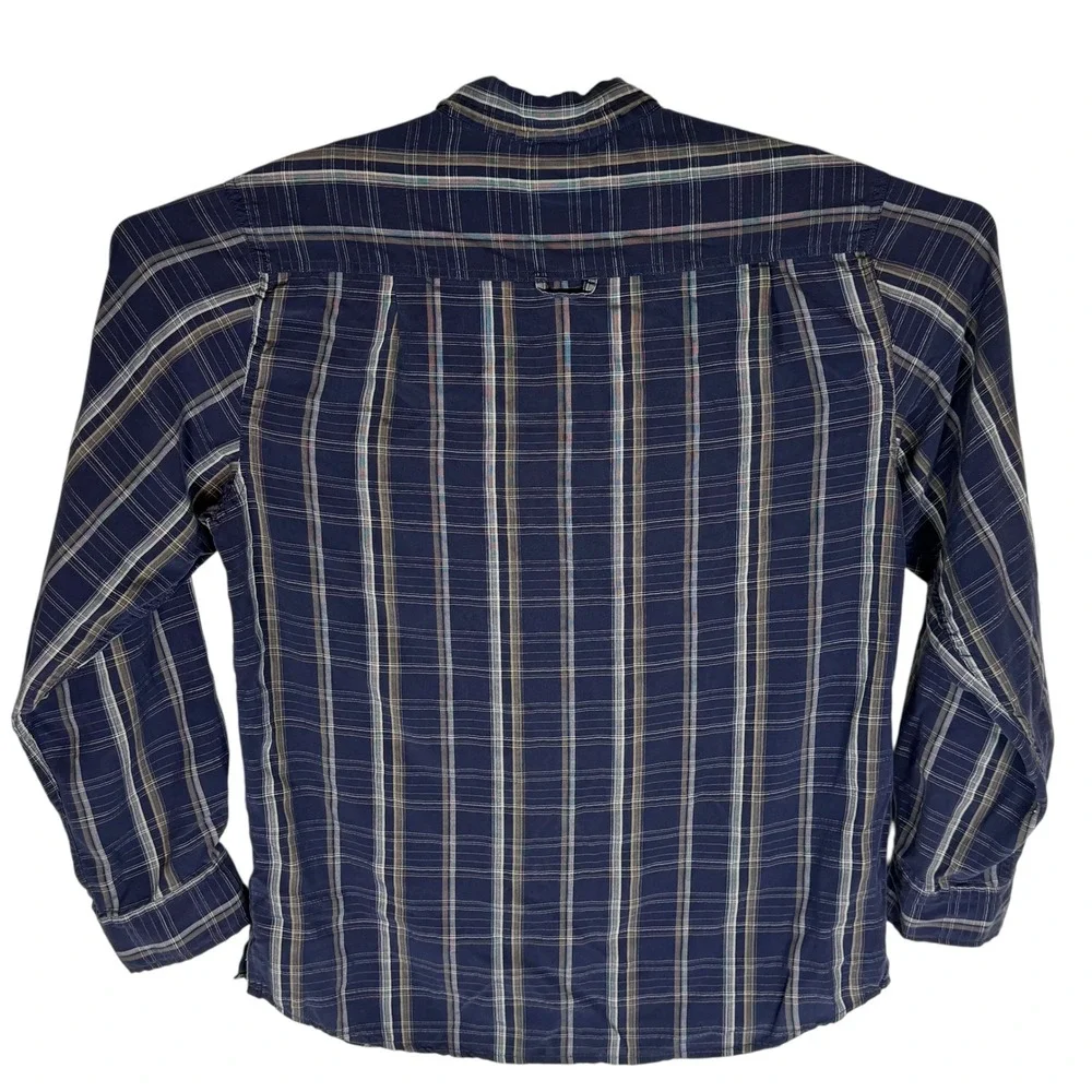 The North Face Mens Large‎ Navy Blue Plaid Mesh Yoke Hiking Button Down Shirt L